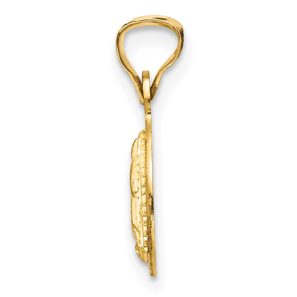 14k Yellow Gold Polished Diamond Cut Lady Of Guadalupe CircleEngravable Charm Pendant Jewelry Gifts (Length 0.68" Width 0.43")