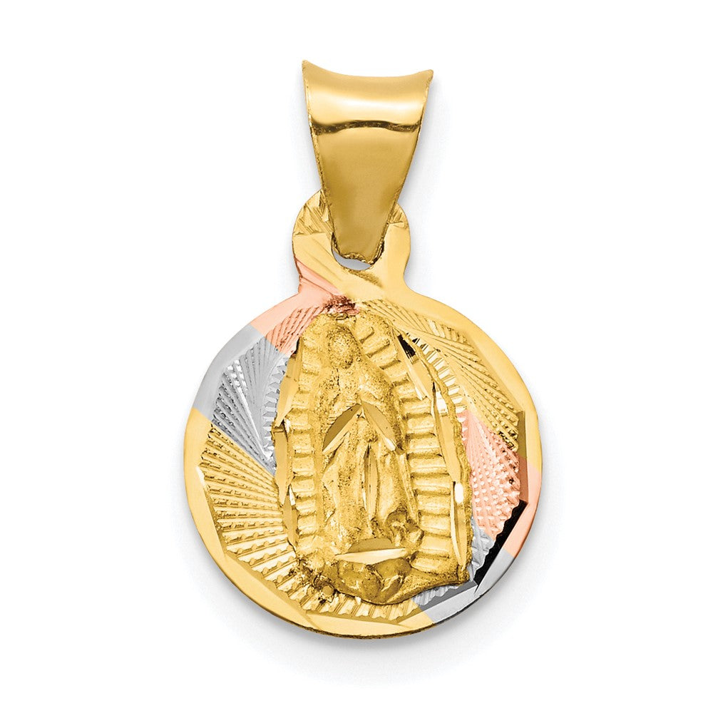14k Yellow Gold Polished Diamond Cut Lady Of Guadalupe CircleEngravable Charm Pendant Jewelry Gifts (Length 0.68" Width 0.43")