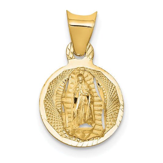 14k Yellow Gold Polished Diamond Cut Lady Of Guadalupe CircleEngravable Charm Pendant Jewelry Gifts (Length 0.41" Width 0.41")