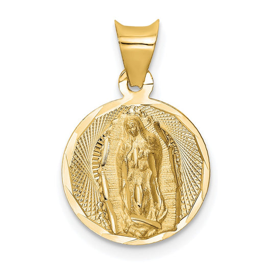 14k Yellow Gold Polished Diamond Cut Lady Of Guadalupe CircleEngravable Charm Pendant Jewelry Gifts (Length 0.51" Width 0.5")