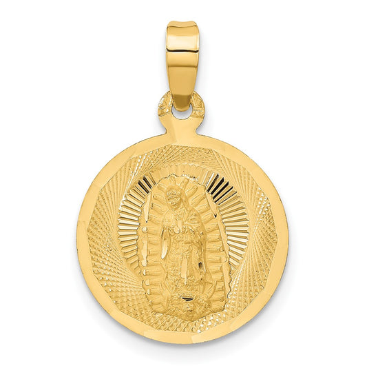 14k Yellow Gold Polished Diamond Cut Lady Of Guadalupe CircleEngravable Charm Pendant Jewelry Gifts (Length 0.94" Width 0.65")