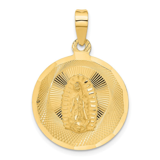 14k Yellow Gold Polished Diamond Cut Lady Of Guadalupe CircleEngravable Charm Pendant Jewelry Gifts (Length 1.29" Width 0.92")