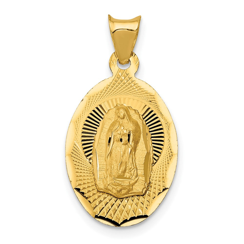 14k Yellow Gold Polished Diamond Cut Lady Of Guadalupe OvalEngravable Charm Pendant Jewelry Gifts (Length 0.78" Width 0.51")
