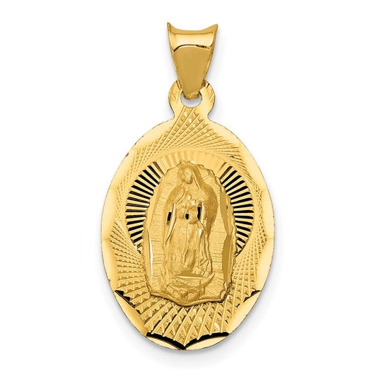 14k Yellow Gold Polished Diamond Cut Lady Of Guadalupe OvalEngravable Charm Pendant Jewelry Gifts (Length 0.78" Width 0.51")