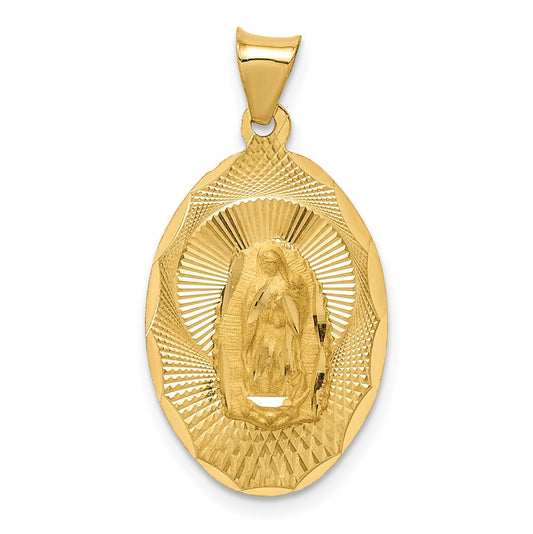 14k Yellow Gold Polished Diamond Cut Lady Of Guadalupe OvalEngravable Charm Pendant Jewelry Gifts (Length 1.08" Width 0.59")