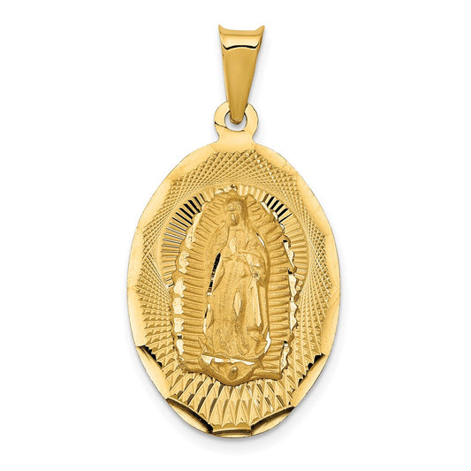 14k Yellow Gold Polished Diamond Cut Lady Of Guadalupe OvalEngravable Charm Pendant Jewelry Gifts (Length 1.33" Width 0.7")
