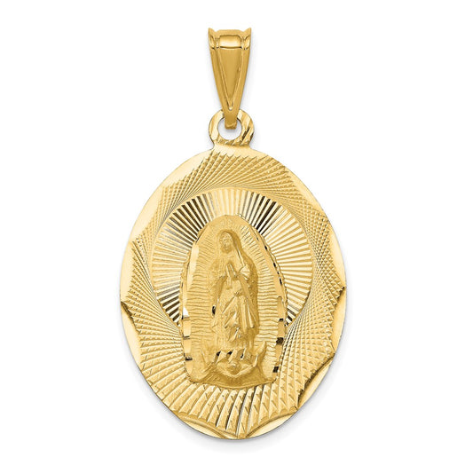 14k Yellow Gold Polished Diamond Cut Lady Of Guadalupe OvalEngravable Charm Pendant Jewelry Gifts (Length 1.6" Width 0.89")