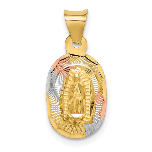 14k Yellow Gold Diamond Cut Lady Of Guadalupe OvalEngravable Charm Pendant Jewelry Gifts (Length 0.82" Width 0.39")