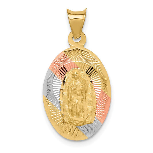 14k Yellow Gold Diamond Cut Lady Of Guadalupe OvalEngravable Charm Pendant Jewelry Gifts (Length 1.04" Width 0.51")