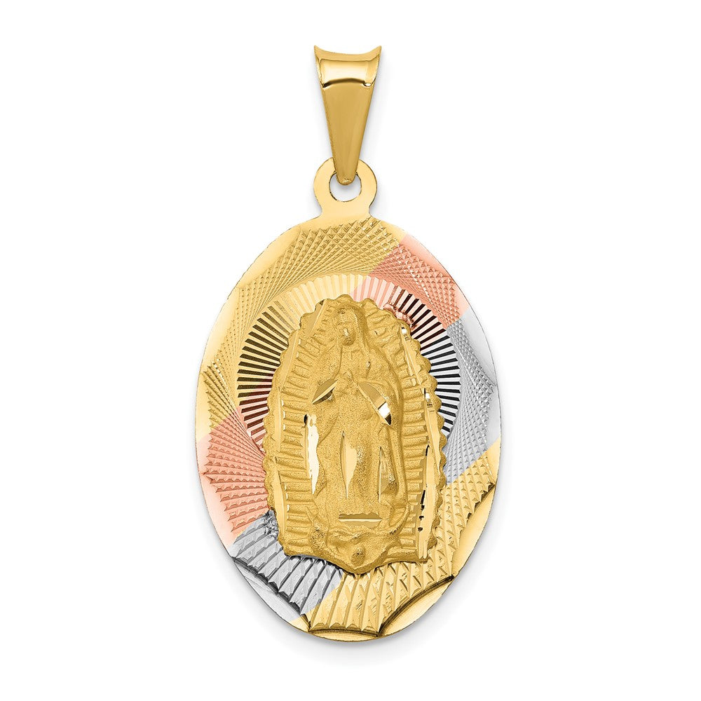 14k Yellow Gold Diamond Cut Lady Of Guadalupe OvalEngravable Charm Pendant Jewelry Gifts (Length 1.31" Width 0.69")