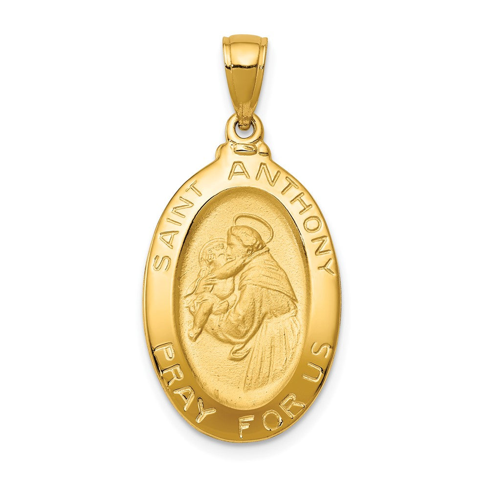 14k Yellow Gold Saint Anthony Oval Medal Hollow Engravable Charm Pendant Jewelry Gifts (Length 1.23" Width 0.59")