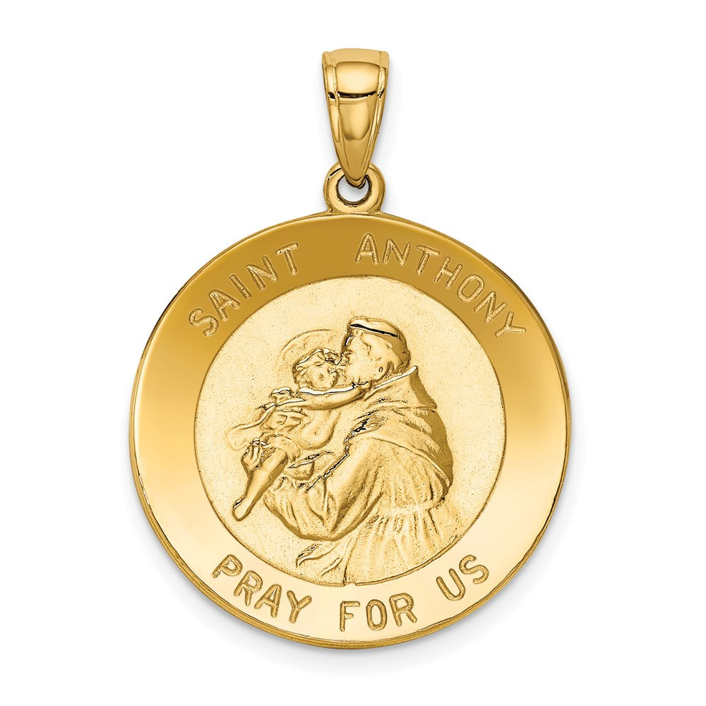 14k Yellow Gold Saint Anthony Large Round Medal Engravable Charm Pendant Jewelry Gifts (Length 1.15" Width 0.86")