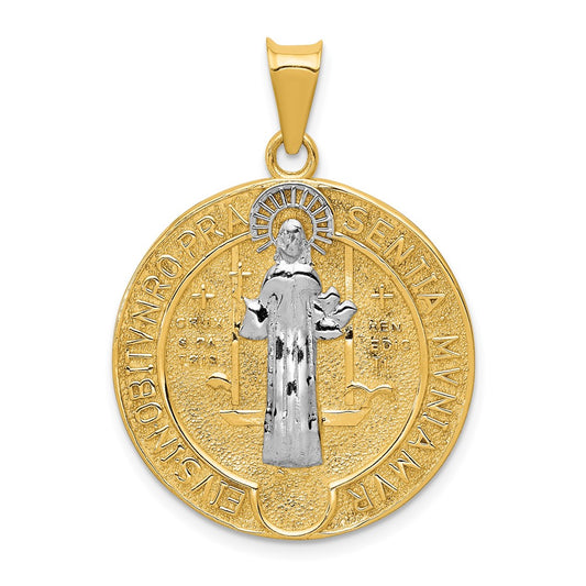 14k Yellow Gold Circle St. Benedict Medal Engravable Charm Pendant Jewelry Gifts (Length 1.35" Width 0.97")