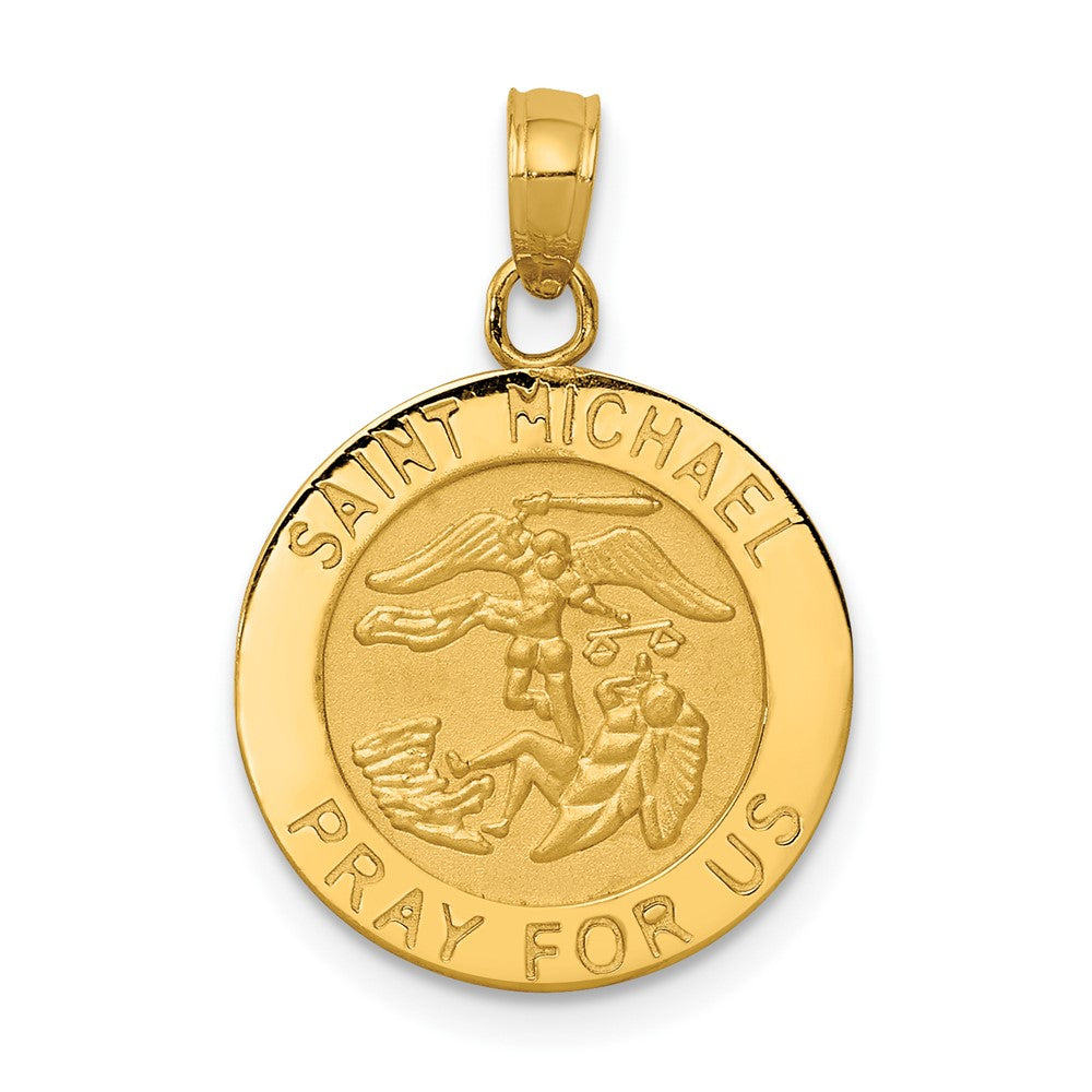 14k Yellow Gold Saint Michael Medal Engravable Charm Pendant Jewelry Gifts (Length 0.82")