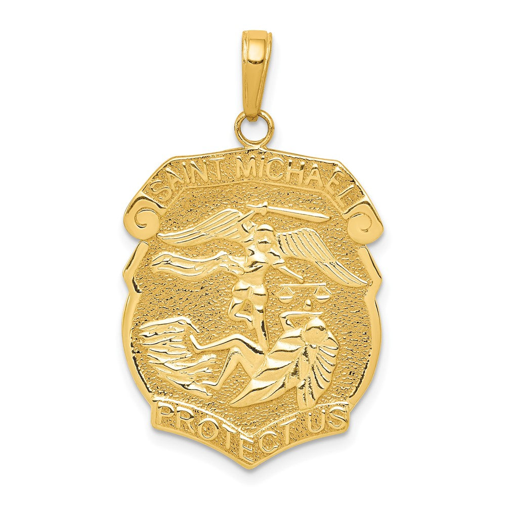 14k Yellow Gold Gold Polished Large Saint Michael Protect Us Medal Engravable Charm Pendant Jewelry Gifts (Length 1.36")