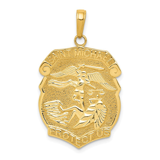 14k Yellow Gold Gold Polished Large Saint Michael Protect Us Medal Engravable Charm Pendant Jewelry Gifts (Length 1.36")