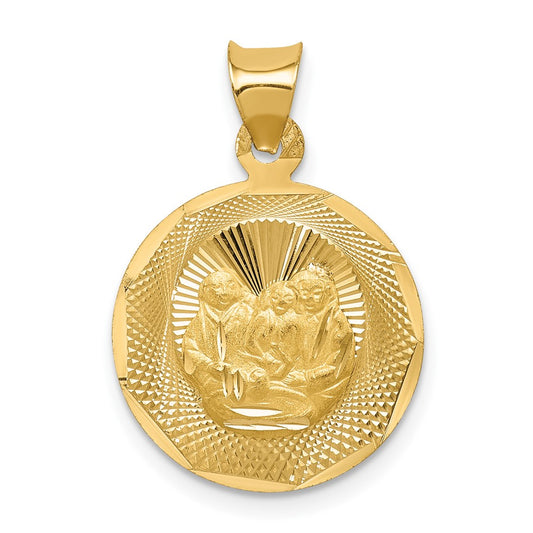 14k Yellow Gold Polished and Diamond Cut Baptism CircleEngravable Charm Pendant Jewelry Gifts (Length 0.86")