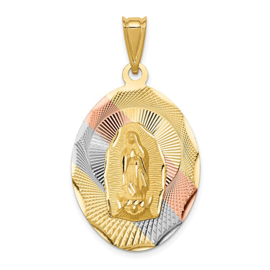 14k Yellow Gold Diamond Cut Lady Of Guadalupe OvalEngravable Charm Pendant Jewelry Gifts (Length 1.62" Width 0.88")