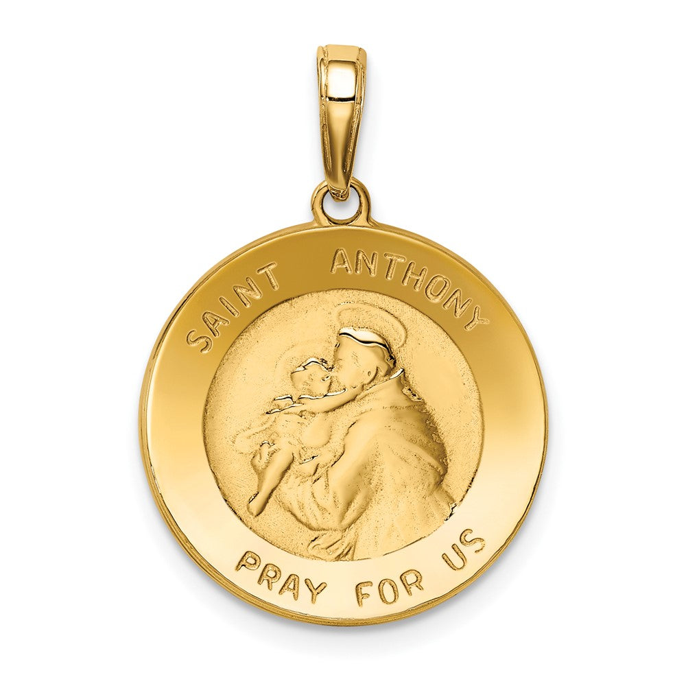 14k Yellow Gold Saint Anthony Small Round Medal Engravable Charm Pendant Jewelry Gifts (Length 1.01" Width 0.72")