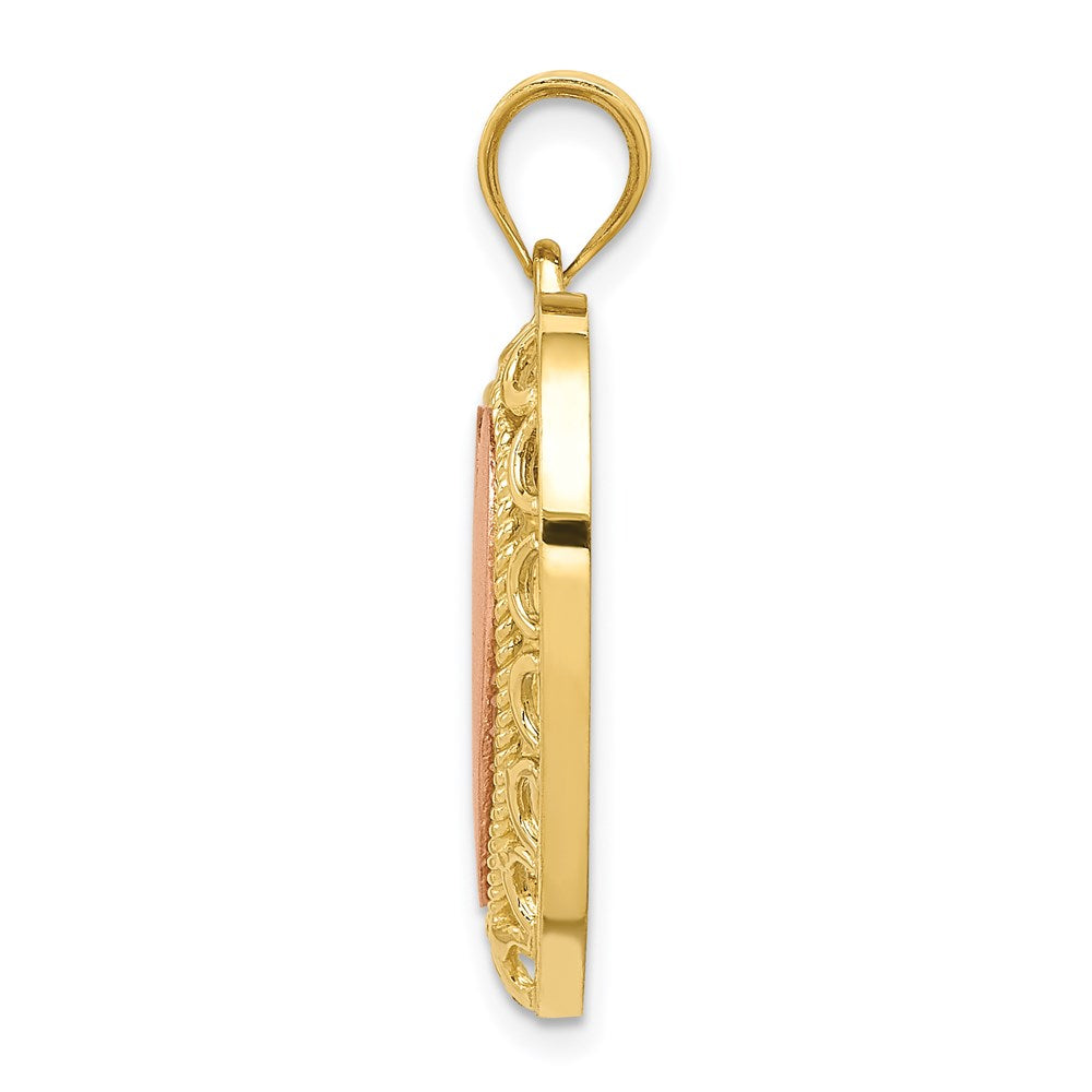 14K Two Tone Yellow and Rose Gold Polished Lace Trim HeartEngravable Charm Pendant Jewelry Gifts (Length 1.13" Width 0.87")