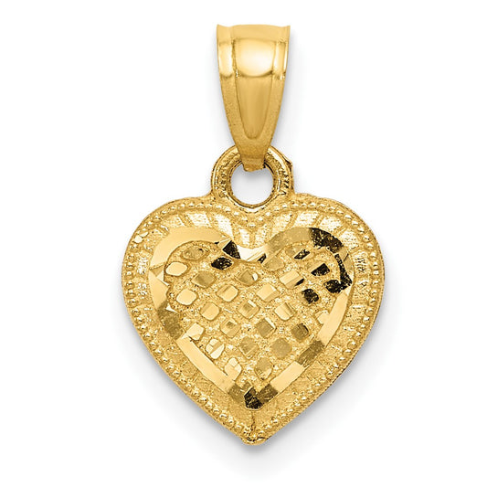 14k Yellow Gold Diamond cut Lattice HeartEngravable Charm Pendant Jewelry Gifts (Length 0.61" Width 0.39")