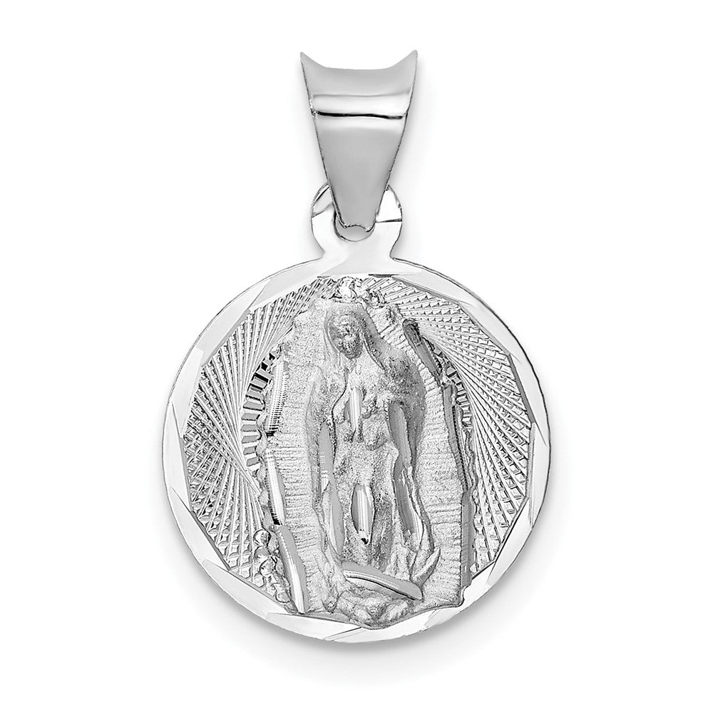 14k White Gold Our Lady of Guadalupe Semi RoundEngravable Charm Pendant Jewelry Gifts (Length 0.51" Width 0.5")