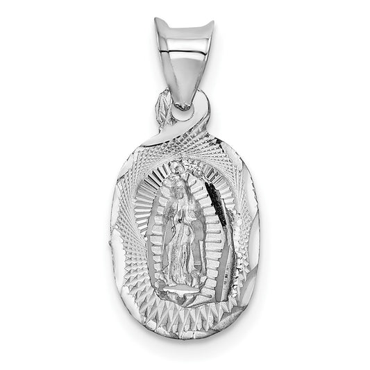 14k White Gold Our Lady of Guadalupe Semi OvalEngravable Charm Pendant Jewelry Gifts (Length 0.66" Width 0.37")