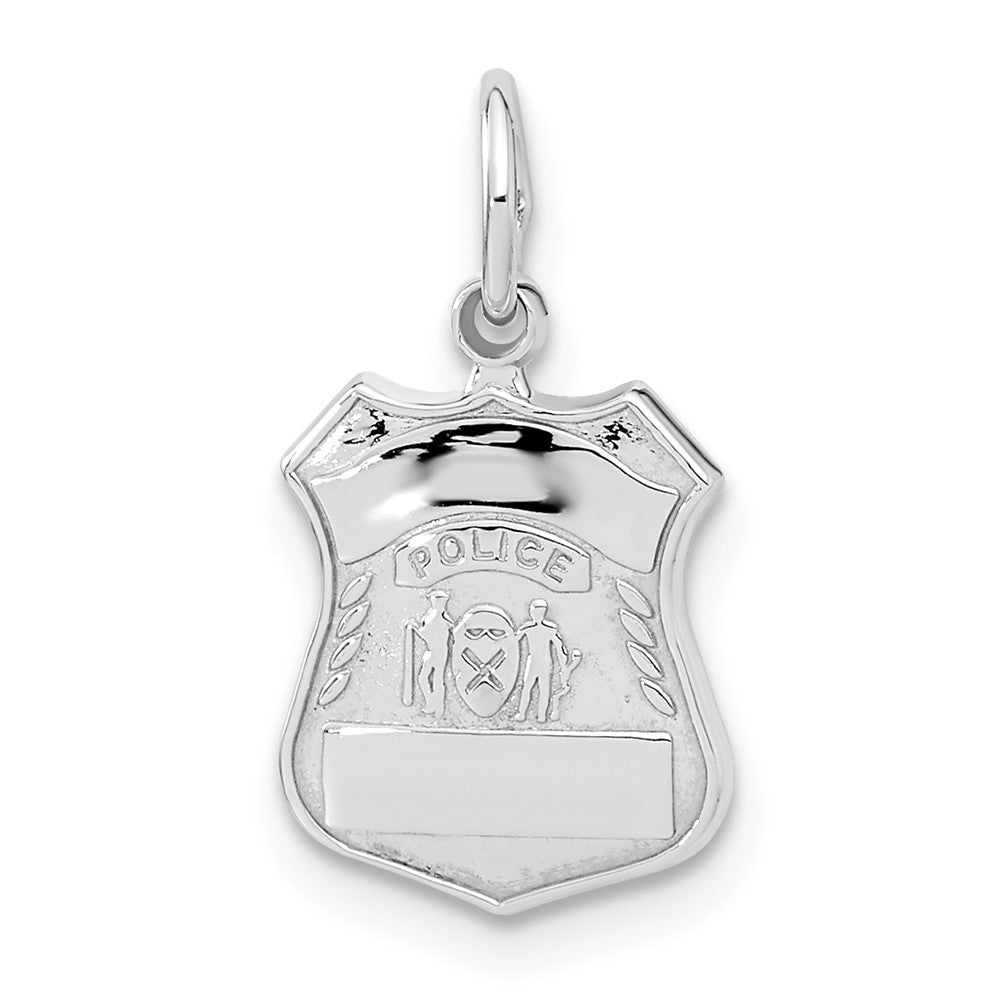 14k White Gold Police Badge Engravable Charm Pendant Jewelry Gifts (Length 0.72" Width 0.43")