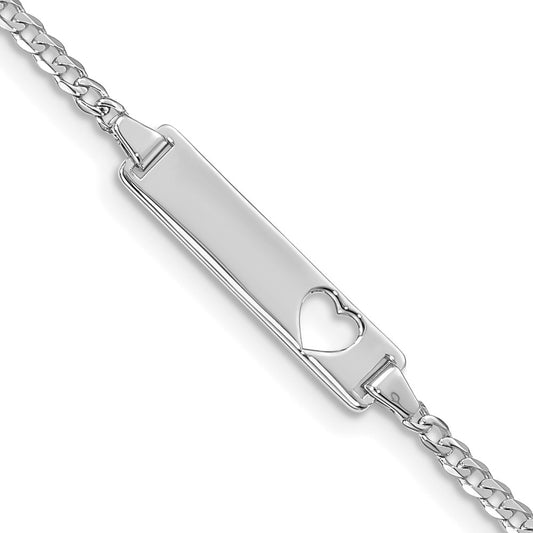 Engravable 14K White Gold Cut out Heart Curb Link ID Bracelet Length 7 inches Width 5 mm With Lobster Claw Clasp