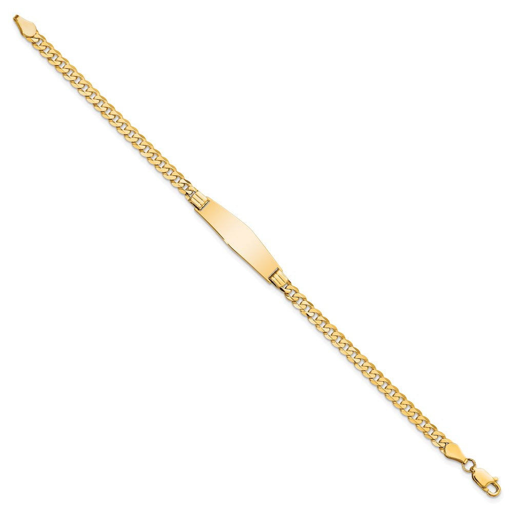 Engravable 14K Yellow Gold Soft Diamond Shape Curb Link ID Bracelet Length 8 inches Width 7.5 mm With Lobster Claw Clasp