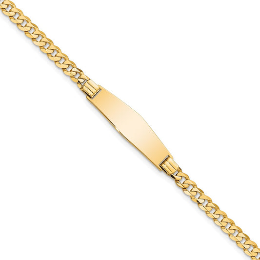Engravable 14K Yellow Gold Soft Diamond Shape Curb Link ID Bracelet Length 7 inches Width 7.5 mm With Lobster Claw Clasp