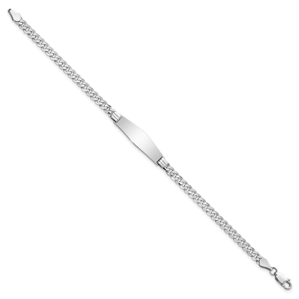 Engravable 14K White Gold Soft Diamond Shape Flat Curb Link ID Bracelet Length 7 inches Width 7.5 mm With Lobster Claw Clasp
