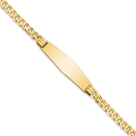 Engravable 14K Yellow Gold Curb Link Soft Diamond Shape ID Bracelet Length 7 inches Width 10 mm With Lobster Claw Clasp