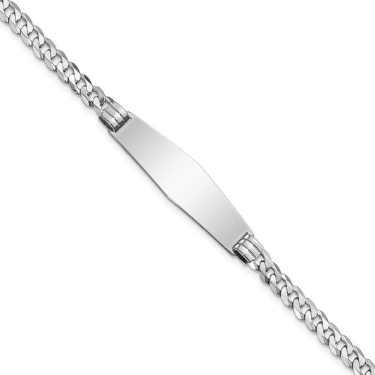Engravable 14K White Gold Flat Curb Link Soft Diamond Shape ID Bracelet Length 8 inches Width 10 mm With Lobster Claw Clasp
