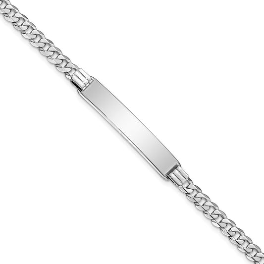Engravable 14K White Gold Flat Curb Link ID Bracelet Length 7 inches Width 6.8 mm With Lobster Claw Clasp