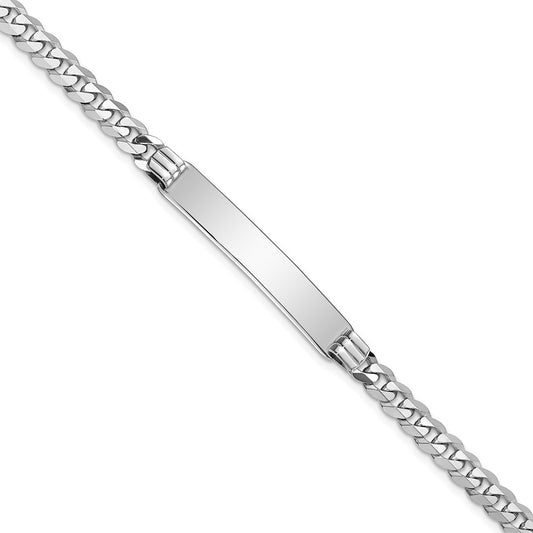 Engravable 14K White Gold Flat Curb Link ID Bracelet Length 7 inches Width 7 mm With Lobster Claw Clasp