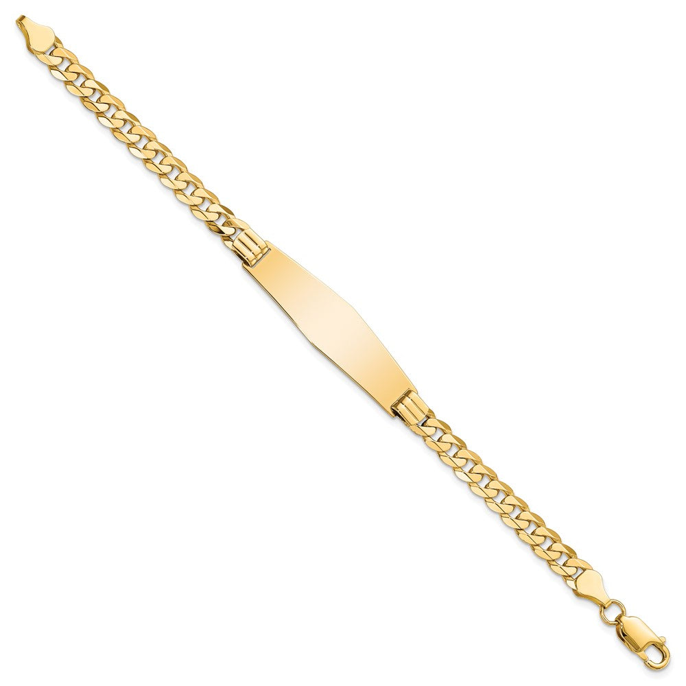 Engravable 14K Yellow Gold Curb Link Soft Diamond Shape ID Bracelet Length 7 inches Width 10 mm With Lobster Claw Clasp