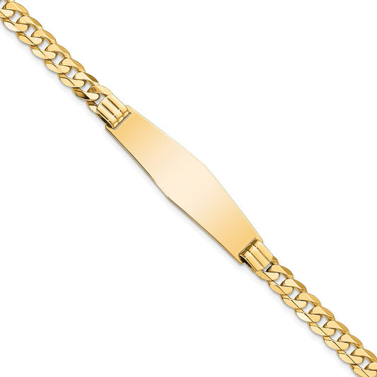 Engravable 14K Yellow Gold Curb Link Soft Diamond Shape ID Bracelet Length 8 inches Width 10 mm With Lobster Claw Clasp