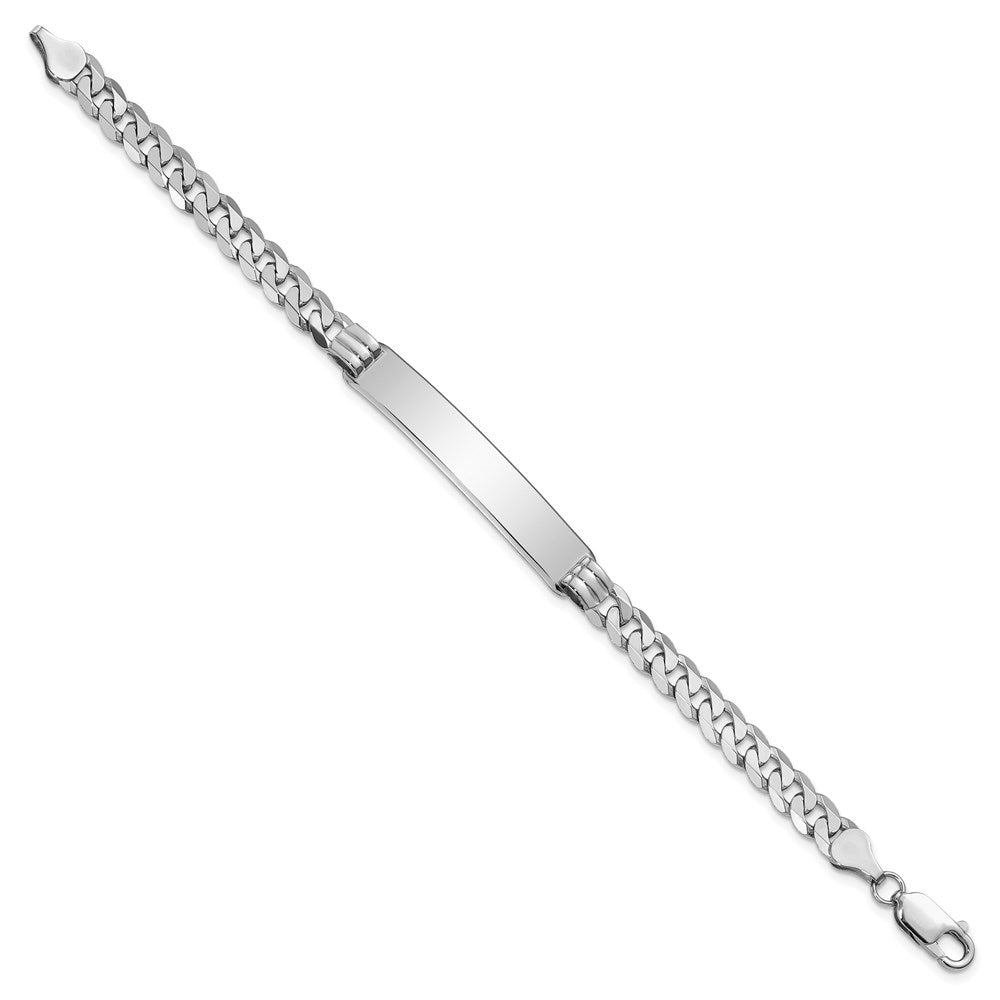 Engravable 14K White Gold Flat Curb Link ID Bracelet Length 8 inches Width 7.5 mm With Lobster Claw Clasp