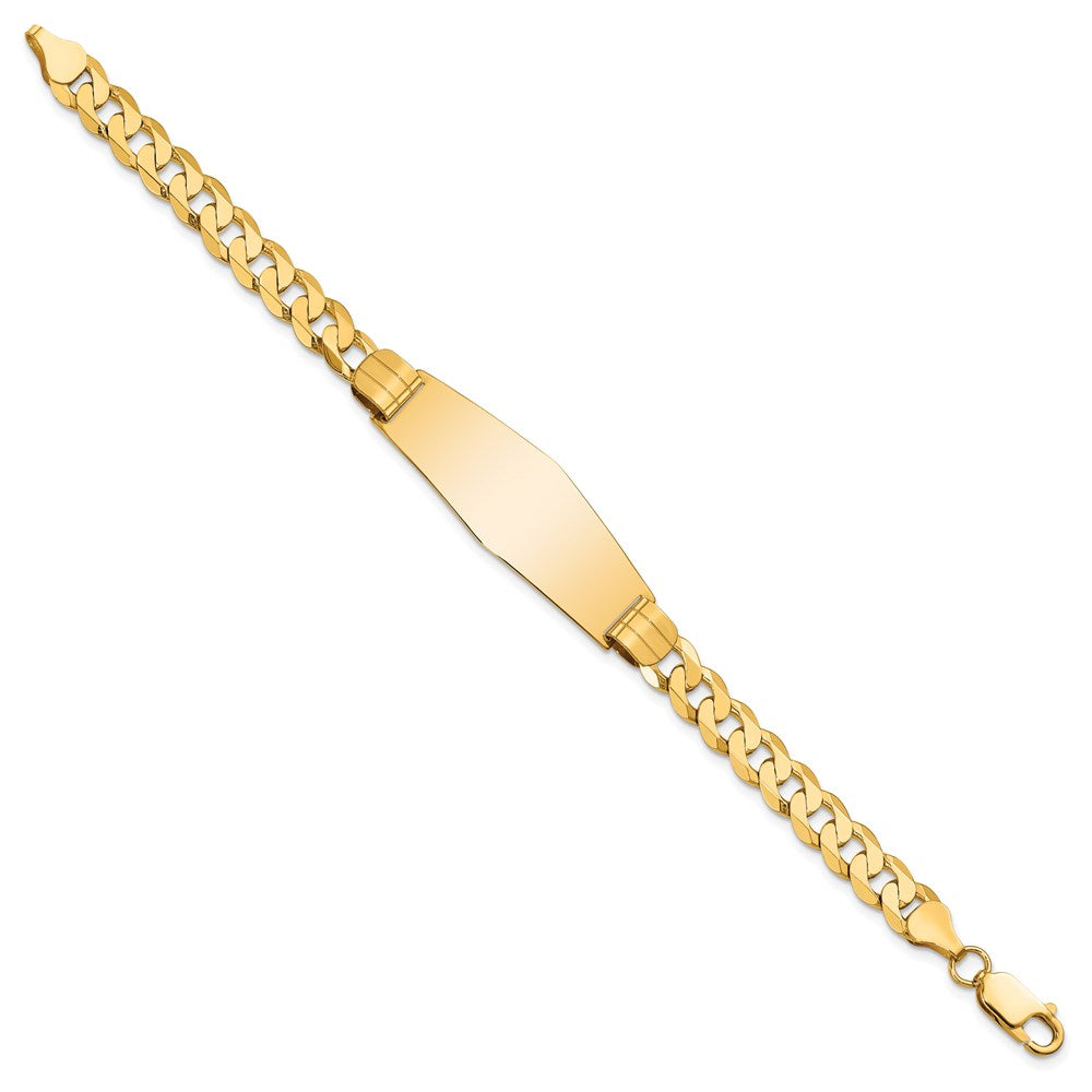 Engravable 14K Yellow Gold Curb Link Soft Diamond Shape ID Bracelet Length 8 inches Width 14 mm With Lobster Claw Clasp