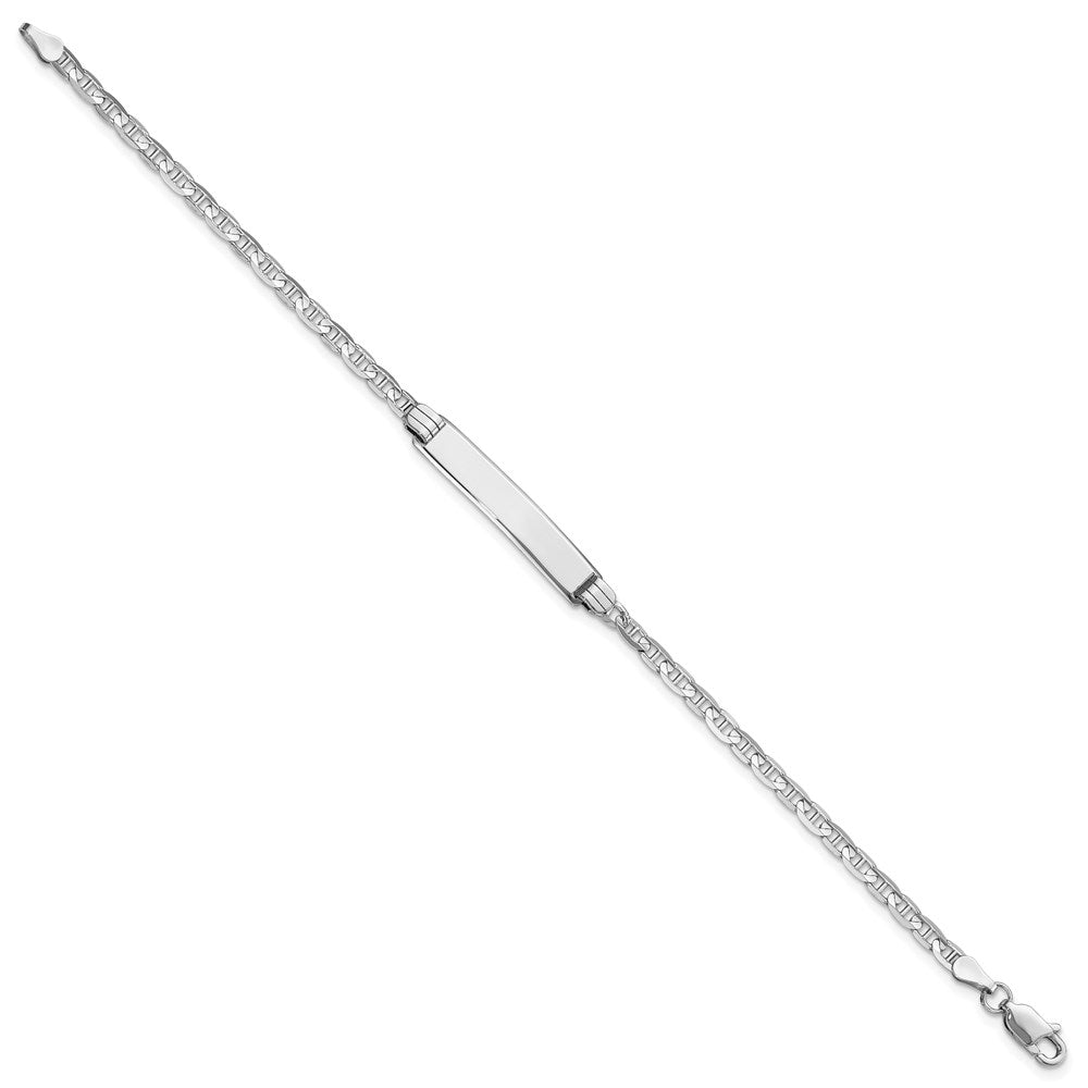 Engravable 14K White Gold Anchor Link ID Bracelet Length 8 inches Width 4.5 mm With Lobster Claw Clasp