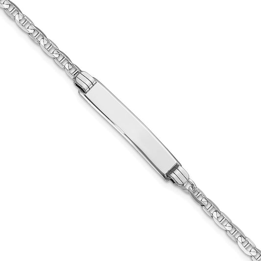 Engravable 14K White Gold Anchor Link ID Bracelet Length 8 inches Width 4.5 mm With Lobster Claw Clasp