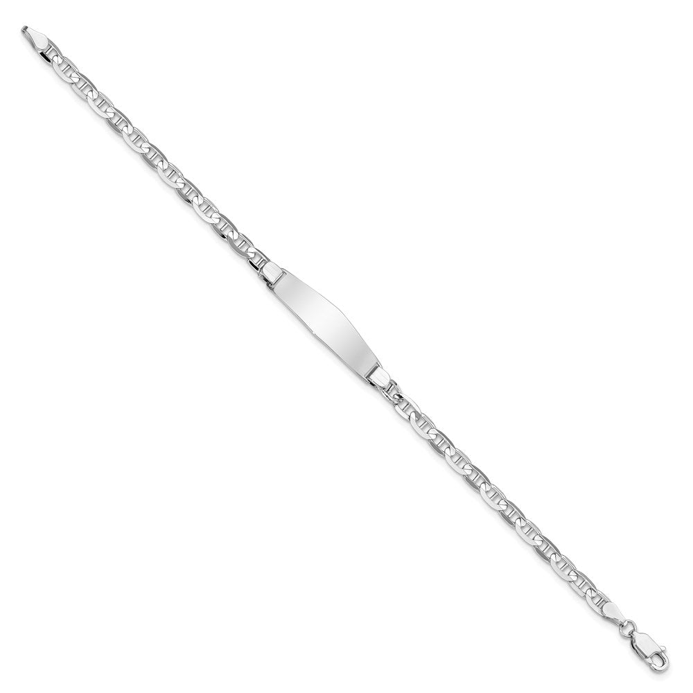Engravable 14K White Gold Soft Diamond Shape Anchor Link ID Bracelet Length 7 inches Width 7.6 mm With Lobster Claw Clasp