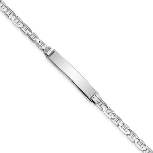 Engravable 14K White Gold Anchor Link ID Bracelet Length 8 inches Width 4.8 mm With Lobster Claw Clasp
