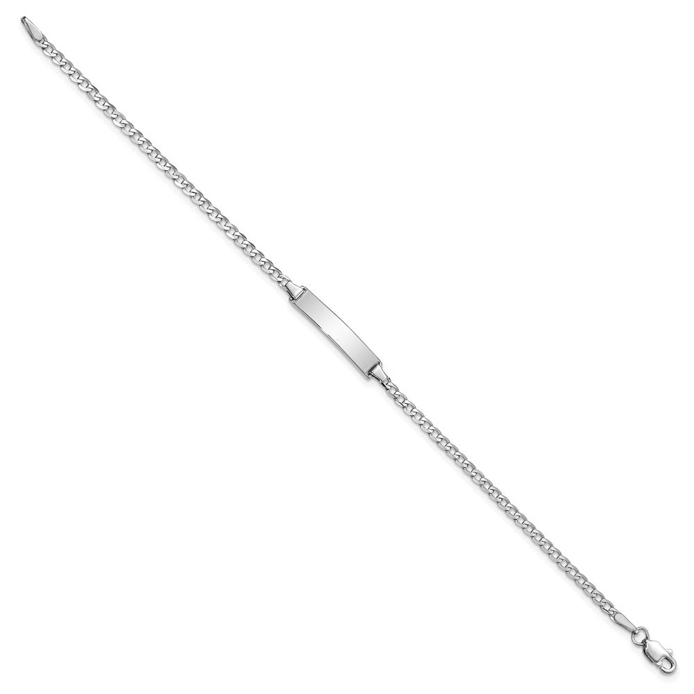 Engravable 14K White Gold Flat Curb Link ID Bracelet Length 7 inches Width 4.3 mm With Lobster Claw Clasp