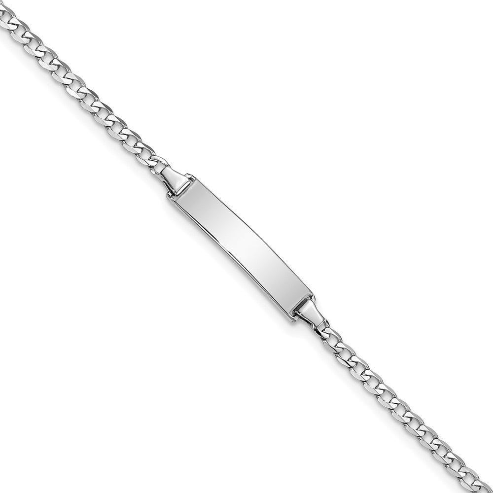 Engravable 14K White Gold Flat Curb Link ID Bracelet Length 7 inches Width 4.3 mm With Lobster Claw Clasp