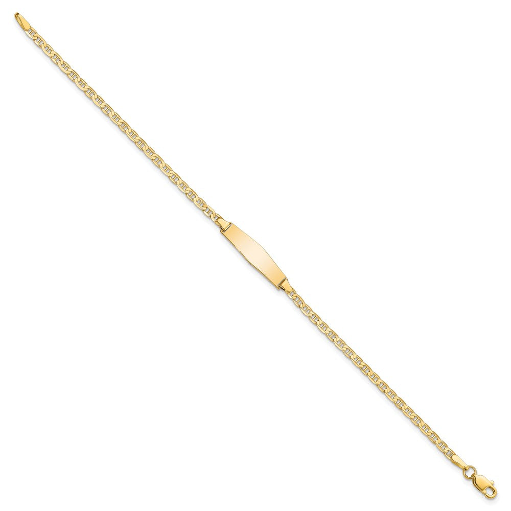 Engravable 14K Yellow Gold Soft Diamond Shape Flat Anchor Link ID Bracelet Length 7 inches Width 5.2 mm With Lobster Claw Clasp