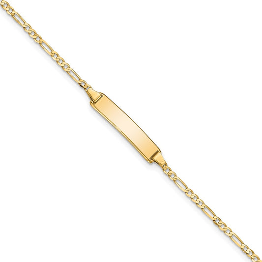 Engravable 14K Yellow Gold Flat Figaro Link ID Bracelet Length 7 inches Width 4.5 mm With Lobster Claw Clasp