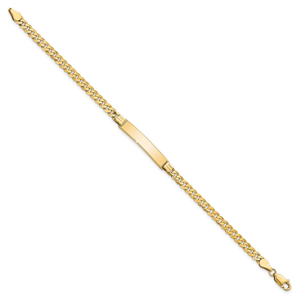 Engravable 14K Yellow Gold Flat Curb Link ID Bracelet Length 8 inches Width 5.5 mm With Lobster Claw Clasp