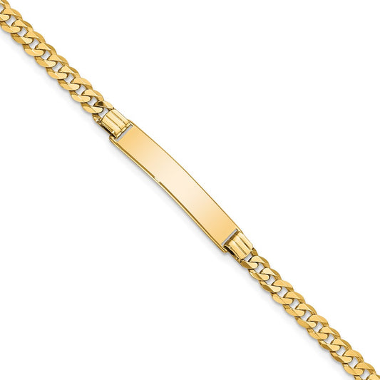 Engravable 14K Yellow Gold Flat Curb Link ID Bracelet Length 7 inches Width 5.5 mm With Lobster Claw Clasp